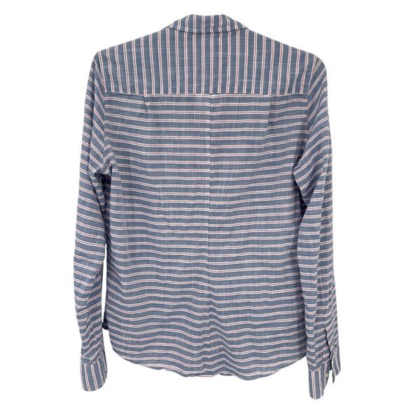 Frank & Eileen Barry Blue Stripe Button Down Blouse Shirt Size Small - Picture 5 of 7